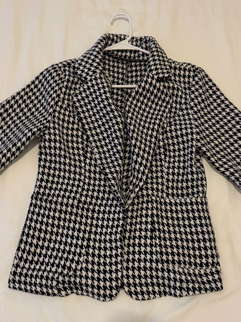 Women's Houndstooth Blazer Jacket - Black & White